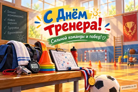 Открытка «День тренера»: С Днём тренера!
Сильной команды и побед!
Больше возможностей
Новых вершин
Здоровья
Вдохновения