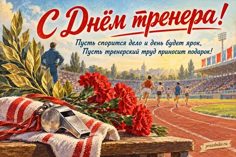 Открытка «День тренера»: С Днём тренера!
Пусть спорится дело и день будет ярок,
Пусть тренерский труд приносит подарок!