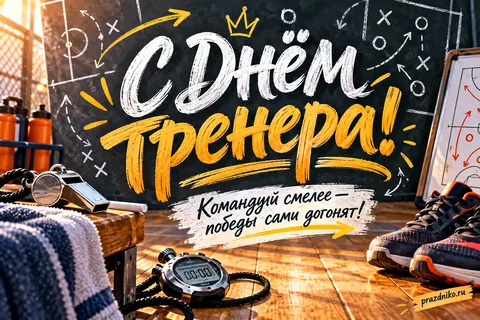 Открытка «День тренера»: С Днём тренера!
Командуй смелее — победы сами догонят!