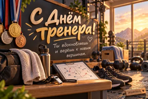 Открытка «День тренера»: С Днём тренера!
Ты вдохновляешь и ведёшь к новым вершинам.