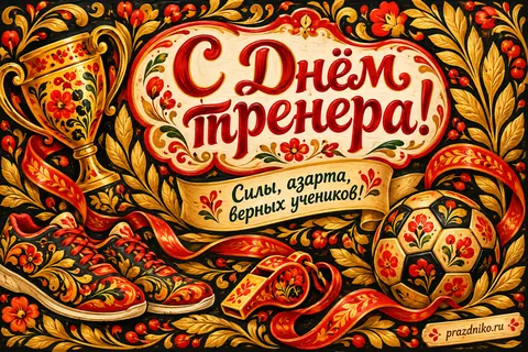 Открытка «День тренера»: С Днём тренера!
Силы, азарта, верных учеников!