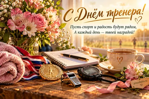 Открытка «День тренера»: С Днём тренера!
Пусть спорт и радость будут рядом,
А каждый день — твоей наградой!