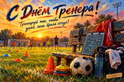 Открытка «День тренера»: С Днём Тренера!
Тренируй так, чтобы даже лень брала отгул!