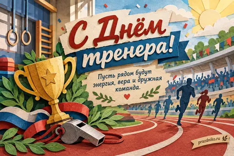 Открытка «День тренера»: С Днём тренера!
Пусть рядом будут энергия, вера и дружная команда.