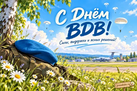 Открытка «День Воздушно-десантных войск»: С Днём BDB!
Силы, выдержки и ясных решений!