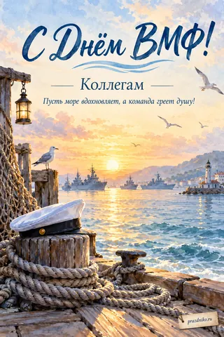 Открытка «День Военно-Морского Флота» — коллегам: С Днём ВМФ!
Коллегам
Пусть море вдохновляет, а команда греет душу!