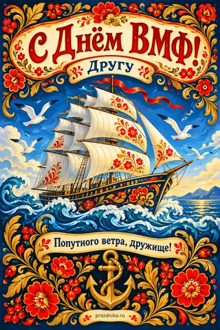 Открытка «День Военно-Морского Флота» — другу: С Днём ВМФ!
Другу
Попутного ветра, дружище!
prazdniko.ru