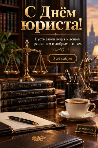 Открытка «День юриста»: С Днём юриста!
Пусть закон ведёт к ясным решениям и добрым итогам.
3 декабря
prazdniko.ru
