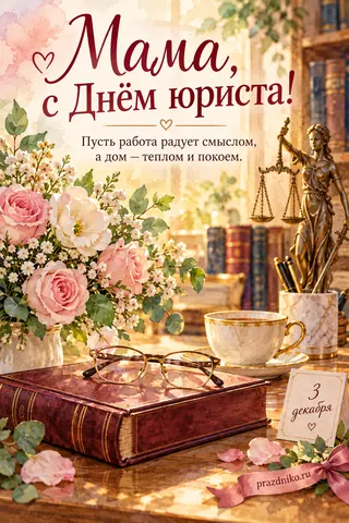 Открытка «День юриста» — маме: Мама, с Днём юриста!
Пусть работа радует смыслом, а дом — теплом и покоем.
3 декабря
prazdniko.ru