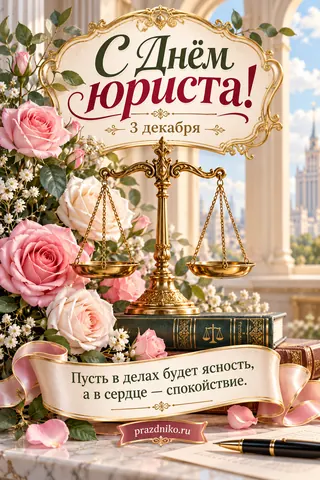 Открытка «День юриста»: С Днём юриста!
3 декабря
Пусть в делах будет ясность,
а в сердце — спокойствие.