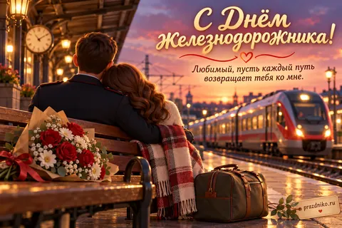 Открытка «День железнодорожника» — любимому: С Днём железнодорожника!
Любимый, пусть каждый путь возвращает тебя ко мне.