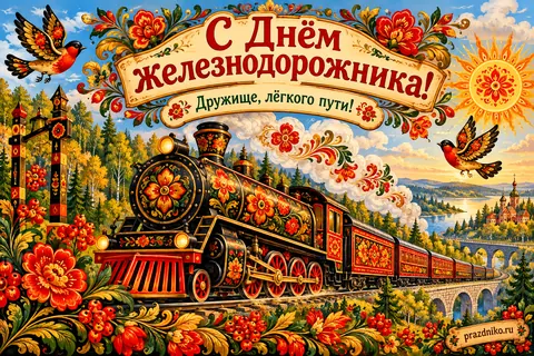 Открытка «День железнодорожника» — другу: С Днём железнодорожника!
Дружище, лёгкого пути!