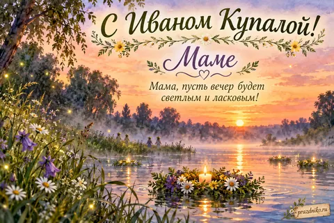 Открытка «Иван Купала» — маме: С Иваном Купалой!
Маме
Мама, пусть вечер будет светлым и ласковым!
prazdniko.ru