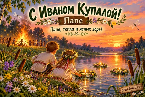Открытка «Иван Купала» — папе: С Иваном Купалой!
Папе
Папа, тепла и ясных зорь!
prazdniko.ru