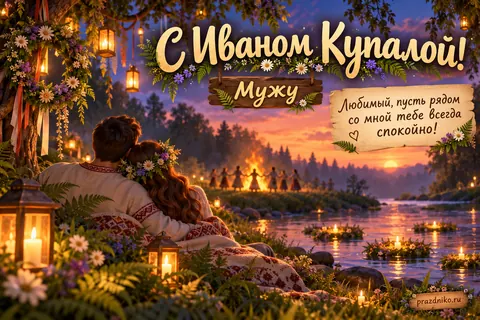 Открытка «Иван Купала» — мужу: С Иваном Купалой!
Мужу
Любимый, пусть рядом со мной тебе всегда спокойно!
prazdniko.ru