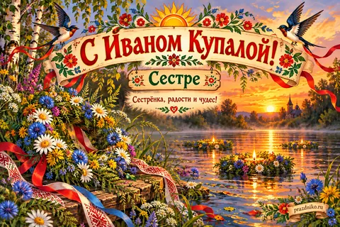 Открытка «Иван Купала» — сестре: С Йваном Купалой!
Сестре
Сестрёнка, радости и чудес!
prazdniko.ru