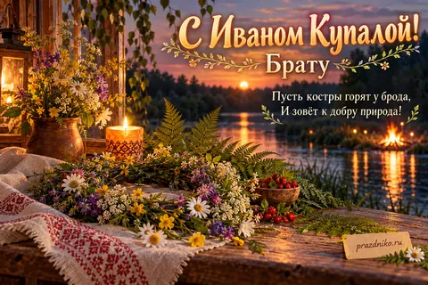 Открытка «Иван Купала» — брату: С Иваном Купалой!
Брату
Пусть костры горят у брода,
И зовёт к добру природа!
prazdniko.ru