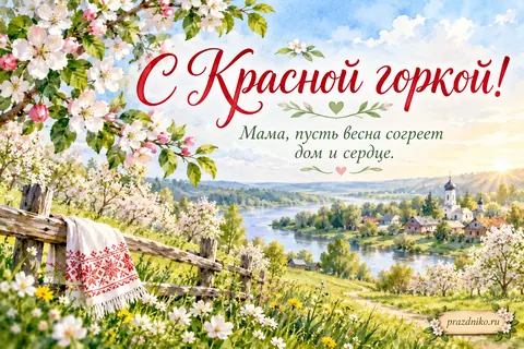Открытка «Красная горка» — маме: С Красной горкой!
Мама, пусть весна согреет дом и сердце.