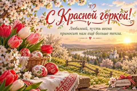 Открытка «Красная горка» — любимому: С Красной горкой!
Любимый, пусть весна приносит нам ещё больше тепла.