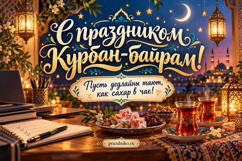 Открытка «Курбан-байрам»: С праздником Курбан-байрам!
Пусть дедлайны тают, как сахар в чае!
prazdniko.ru