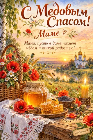 Открытка «Медовый Спас» — маме: С Медовым Спасом!
Маме
Мама, пусть в доме пахнет мёдом и тихой радостью!
prazdniko.ru