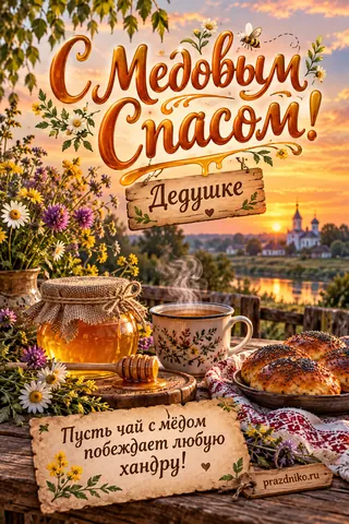 Открытка «Медовый Спас» — дедушке: С Медовым Спасом!
Дедушке
Пусть чай с мёдом побеждает любую хандру!
prazdniko.ru