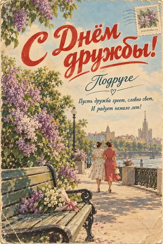 Открытка «Международный день дружбы» — подруге: С Днём дружбы! Подруге
Пусть дружба греет, словно свет, И радует немало лет!