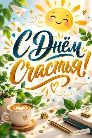 Открытка «Международный день счастья»: С Днём
Счастья!