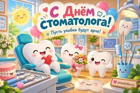 Открытка «Международный день стоматолога»: С Днём стоматолога!
Пусть улыбки будут ярче!
prazdniko.ru