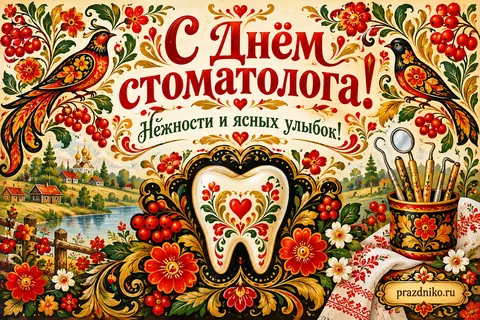Открытка «Международный день стоматолога» — врачу: С Днём стоматолога!
Нежности и ясных улыбок!