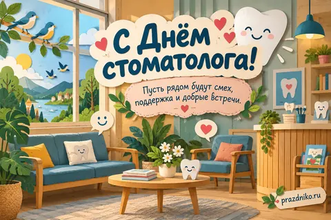 Открытка «Международный день стоматолога» — врачу: С Днём стоматолога!
Пусть рядом будут смех,
поддержка и добрые встречи.