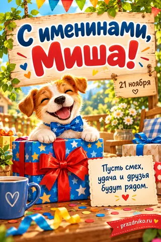 Открытка «Михайлов день» — детям: С именинами, Миша!
21 ноября
Пусть смех, удача и друзья будут рядом.
prazdniko.ru