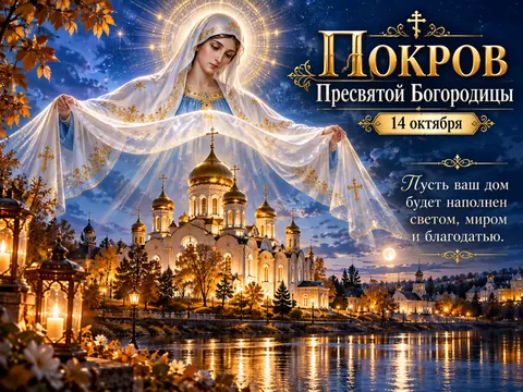 Открытка «Покров Пресвятой Богородицы»: Покров Пресвятой Богородицы
14 октября
Пусть ваш дом будет наполнен светом, миром и благодатью.
