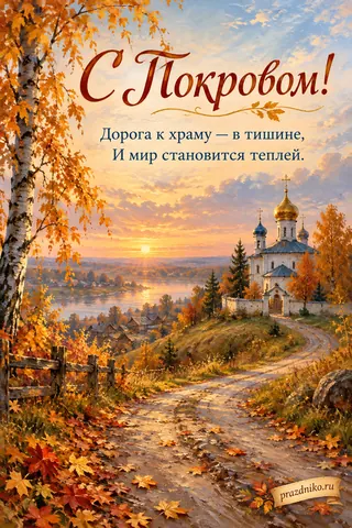 Открытка «Покров Пресвятой Богородицы»: С Покровом!
Дорога к храму — в тишине,
И мир становится теплей.
prazdniko.ru