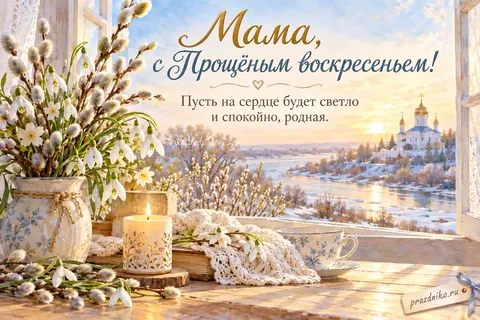 Открытка «Прощёное воскресенье» — маме: Мама, с Прощёным воскресеньем!
Пусть на сердце будет светло и спокойно, родная.