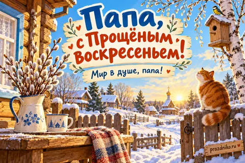 Открытка «Прощёное воскресенье» — папе: Папа, с Прощёным Воскресеньем!
Мир в душе, папа!