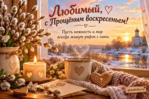 Открытка «Прощёное воскресенье» — любимому: Любимый, с Прощёным воскресеньем!
Пусть нежность и мир всегда живут рядом с нами.