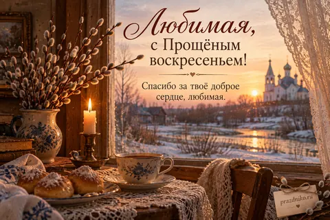 Открытка «Прощёное воскресенье» — любимой: Любимая, с Прощёным воскресеньем!
Спасибо за твоё доброе сердце, любимая.