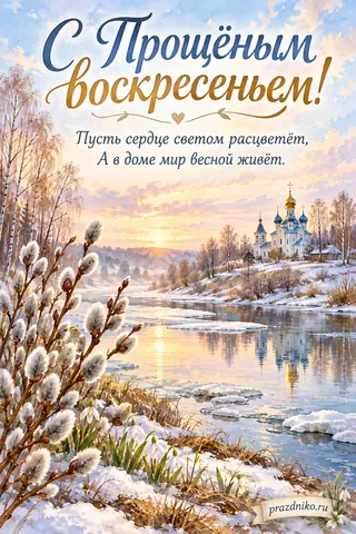Открытка «Прощёное воскресенье»: С Прощёным воскресеньем!
Пусть сердце светом расцветёт,
А в доме мир весной живёт.