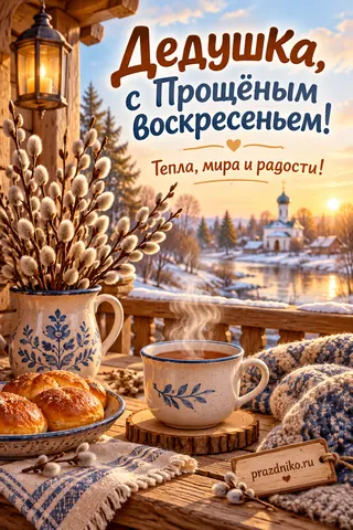 Открытка «Прощёное воскресенье» — дедушке: Дедушка, с Прощёным воскресеньем!
Тепла, мира и радости!