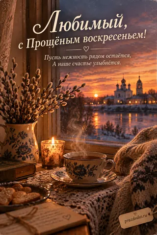 Открытка «Прощёное воскресенье» — любимому: Любимый, с Прощёным воскресеньем!
Пусть нежность рядом остаётся,
А наше счастье улыбнётся.
