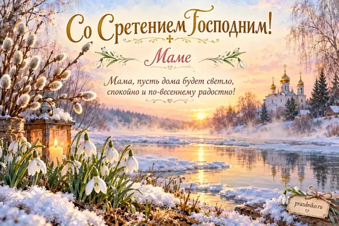Открытка «Сретение Господне» — маме: Со Сретением Господним!
Маме
Мама, пусть дома будет светло, спокойно и по-весеннему радостно!
prazdniko.ru