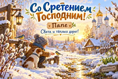 Открытка «Сретение Господне» — папе: Со Сретением Господним!
Папе
Света и тёплых дорог!
prazdniko.ru