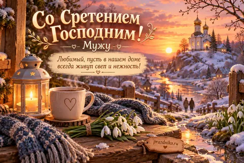 Открытка «Сретение Господне» — мужу: Со Сретением Господним!
Мужу
Любимый, пусть в нашем доме всегда живуп свеп и нежность!
prazdniko.ru