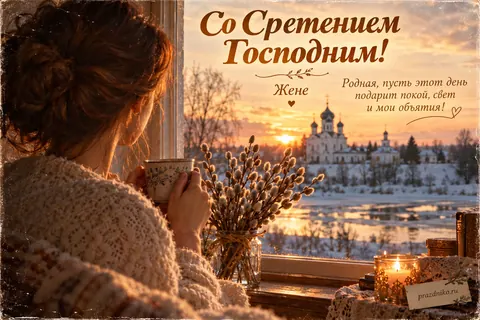 Открытка «Сретение Господне» — жене: Со Сретением Господним!
Жене
Родная, пусть этот день подарит покой, свет и мои объятия!
prazdniko.ru