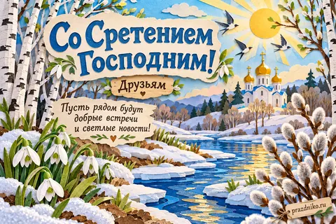 Открытка «Сретение Господне» — друзьям: Со Сретением Господним!
Друзьям
Пусть рядом будут добрые встречи и светлые новости!
prazdniko.ru