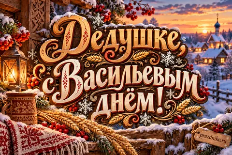 Открытка «Васильев день» — дедушке: Дедушке,
с Васильевым днём!