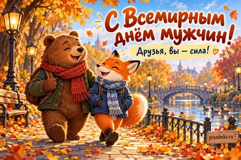 Открытка «Всемирный день мужчин» — друзьям: С Всемирным днём мужчин!
Друзья, вы — сила!