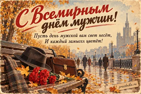 Открытка «Всемирный день мужчин» — мужчинам: С Всемирным днём мужчин!
Пусть день мужской вам свет несёт,
И каждый замысел цветёт!