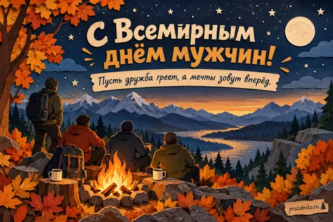 Открытка «Всемирный день мужчин» — друзьям: С Всемирным днём мужчин!
Пусть дружба греет, а мечты зовут вперёд.